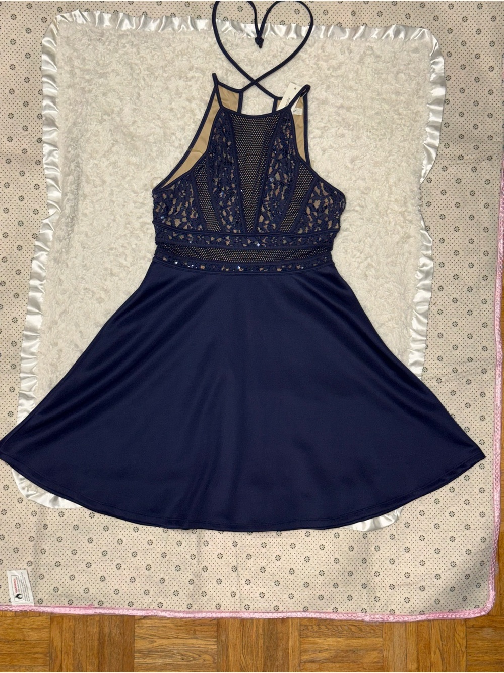 Francesca's Collections Navy Blue Lace-Trim Midi Dress